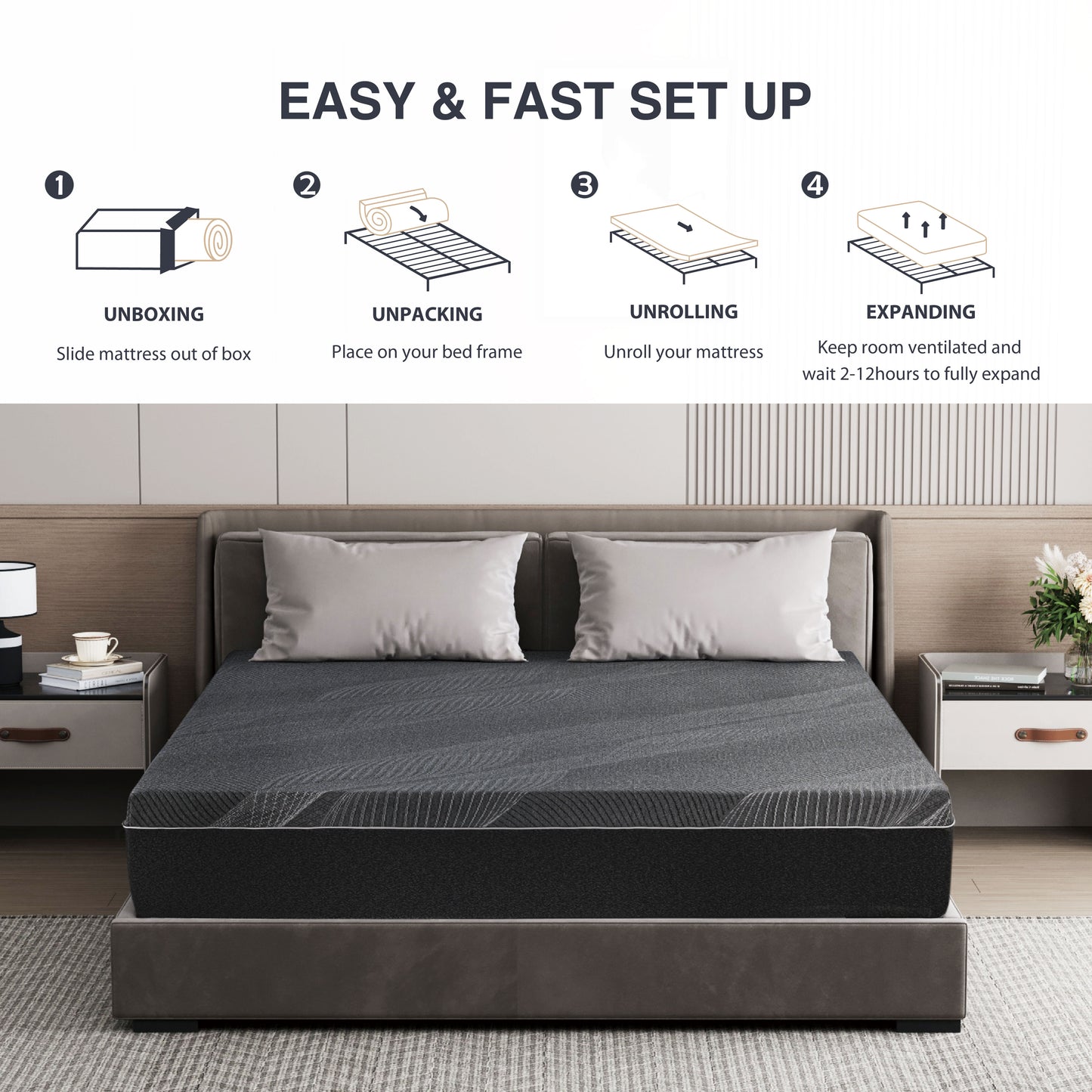 Dyonery Bamboo Charcoal Memory Foam Mattress, CertiPUR-US Certified, Fiberglass Free, Medium